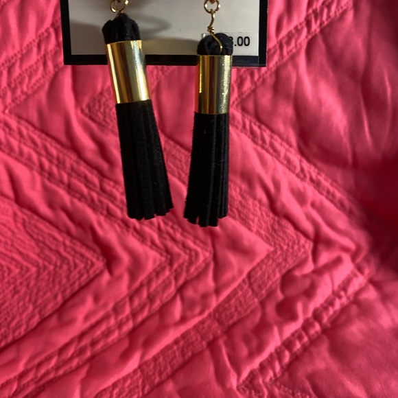 NWT NAPIER EARRINGS, gold with black fringe - Picture 2 of 4